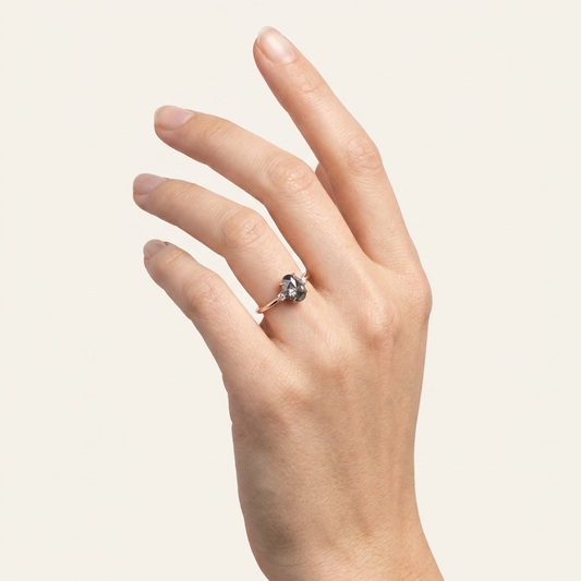 1.30 CT Oval & Round Cut Salt and Pepper Diamond Three Stone Ring