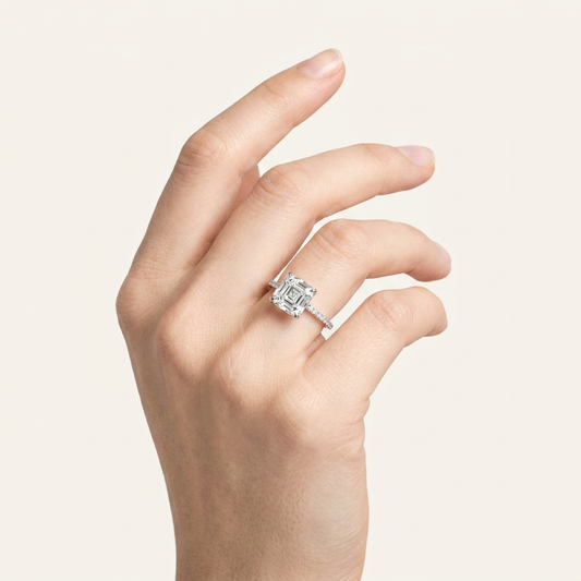 Moissanite 3.45 CT Asscher & Round Cut Diamond Solitaire Ring