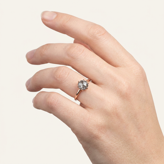 1.10 CT Round Cut Salt and Pepper Diamond Solitaire Ring