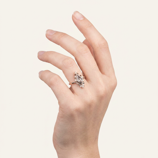 1.60 CT Kite & Round Cut Salt and Pepper Diamond Cluster Ring (V1)