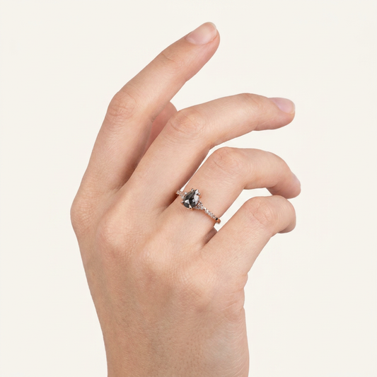 1.70 CT Pear Cut Salt and Pepper Diamond Solitaire Ring (V2)