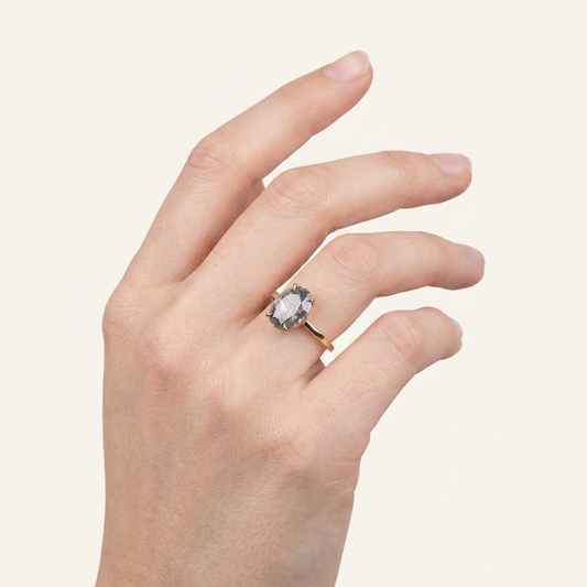 1.90 CT Oval Cut Salt and Pepper Diamond Solitaire Ring