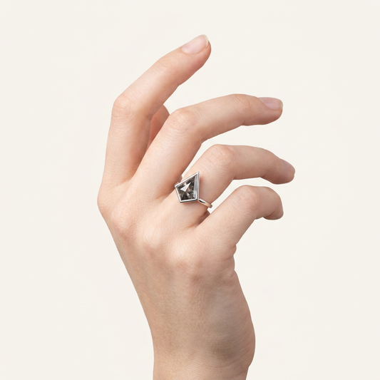 1.40 CT Kite Cut Salt and Pepper Diamond Solitaire Ring (V-Artdeco)