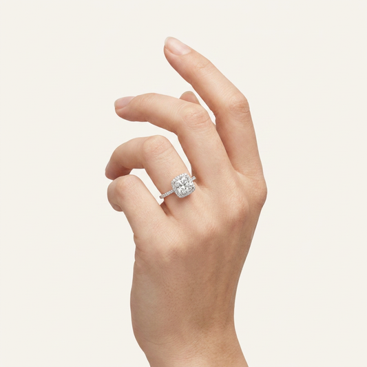 Moissanite 3.00 CT Cushion & Round Cut Diamond Halo Ring