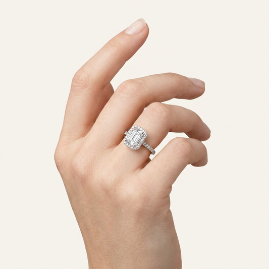 Moissanite 1.70 CT Emerald Cut Diamond Halo Ring