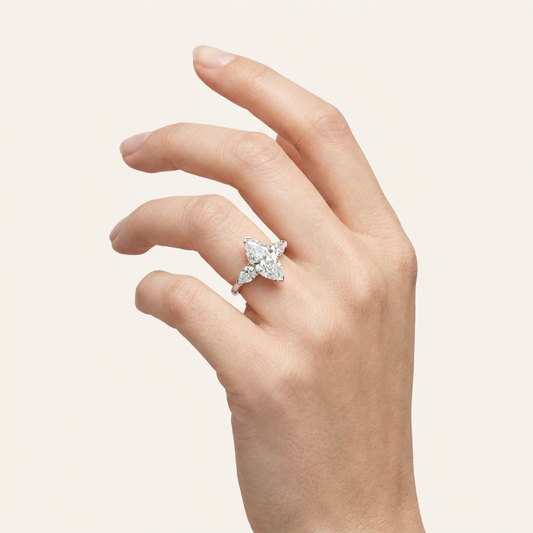 Moissanite 3.52 CT Marquise & Pear Cut Diamond Three Stone Ring