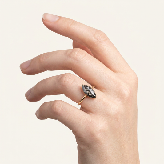 1.35 CT Marquise Cut Salt and Pepper Diamond Solitaire Ring