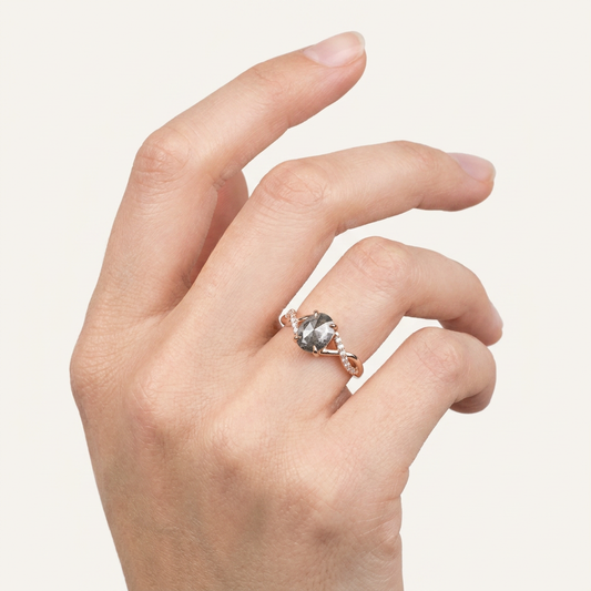 1.55 CT Oval Cut Salt and Pepper Diamond Solitaire Ring