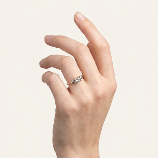 1.55 CT Round Cut Salt and Pepper Diamond Cluster Ring