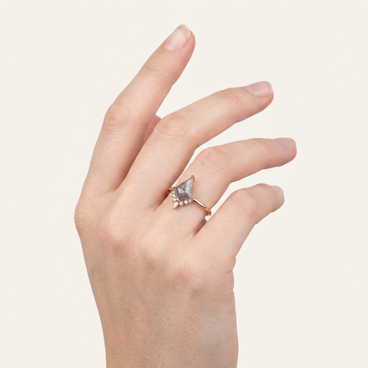 1.75 CT Kite & Round Cut Salt and Pepper Diamond Cluster Ring