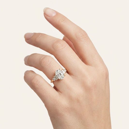 Moissanite 3.87 CT Cushion & Round Cut Diamond Cluster Five-Stone Ring