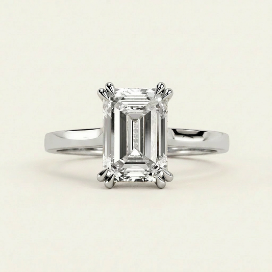 Moissanite 2.00 CT Emerald & Round Cut Diamond Solitaire Ring