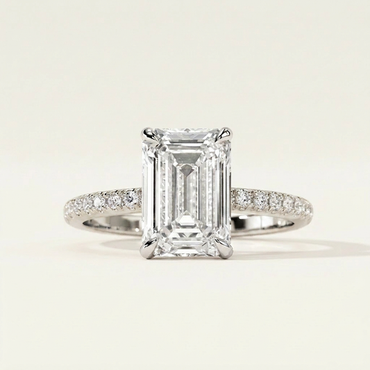 Moissanite 2.00 CT Emerald Cut Diamond Solitaire Ring (V-Avantgarde)