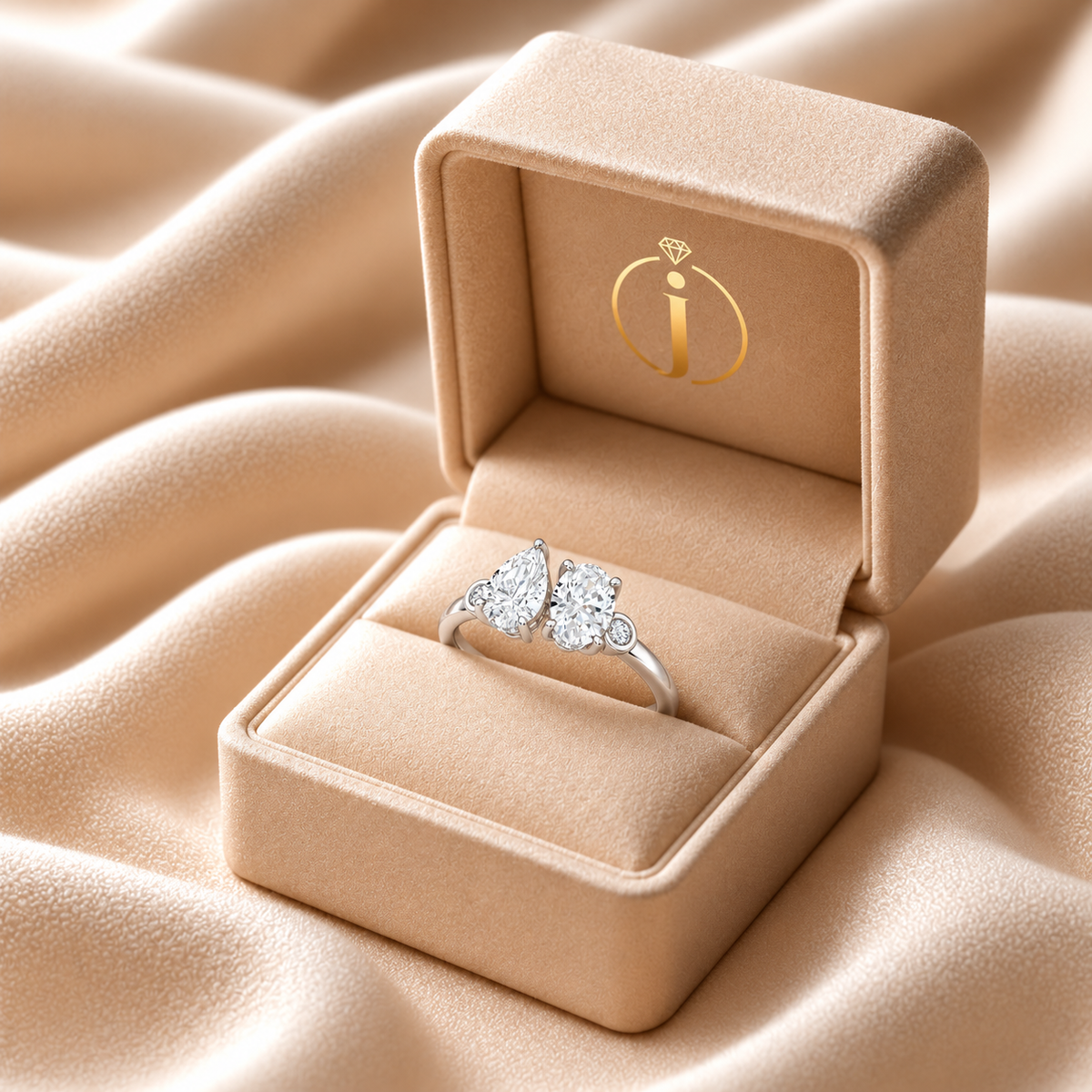 Lab Grown Diamond 2.17 CT Pear & Oval Cut Toi Et Moi Ring