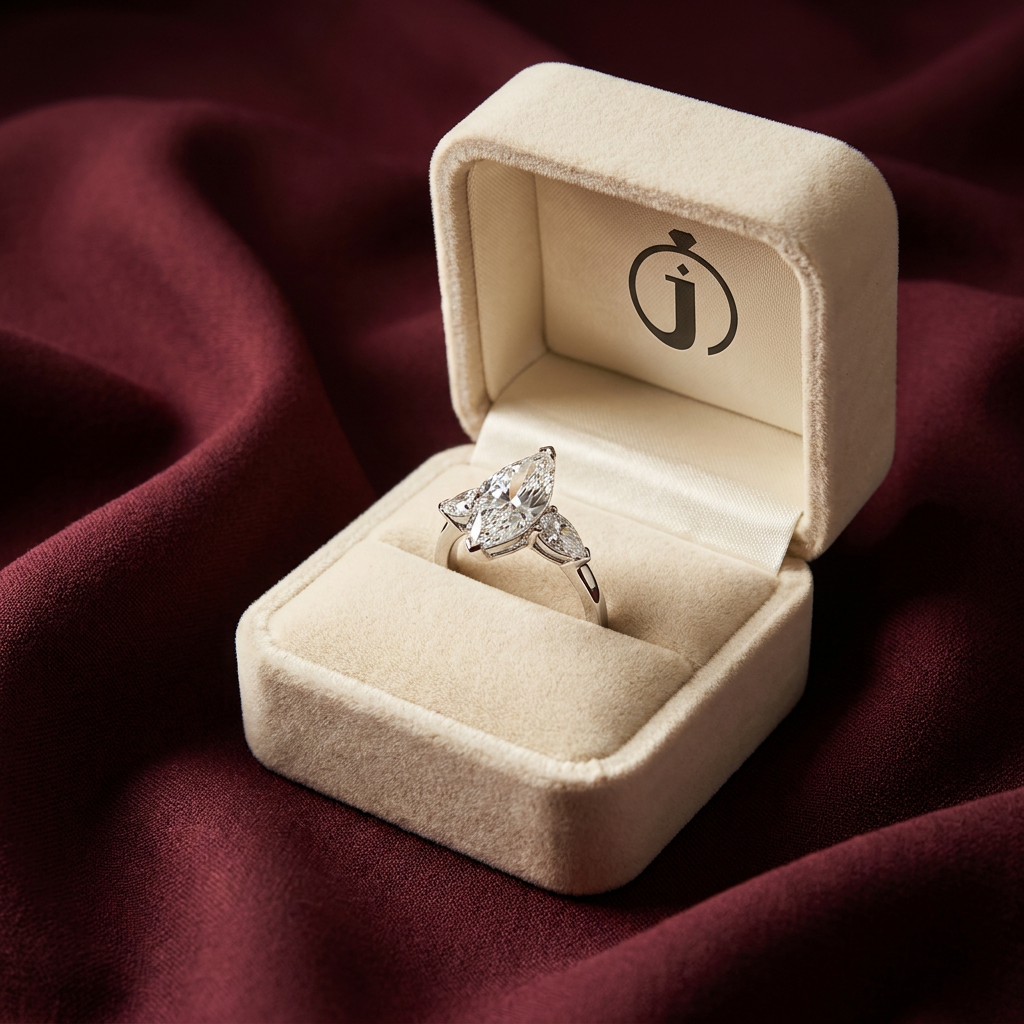 Moissanite 3.52 CT Marquise & Pear Cut Diamond Three Stone Ring