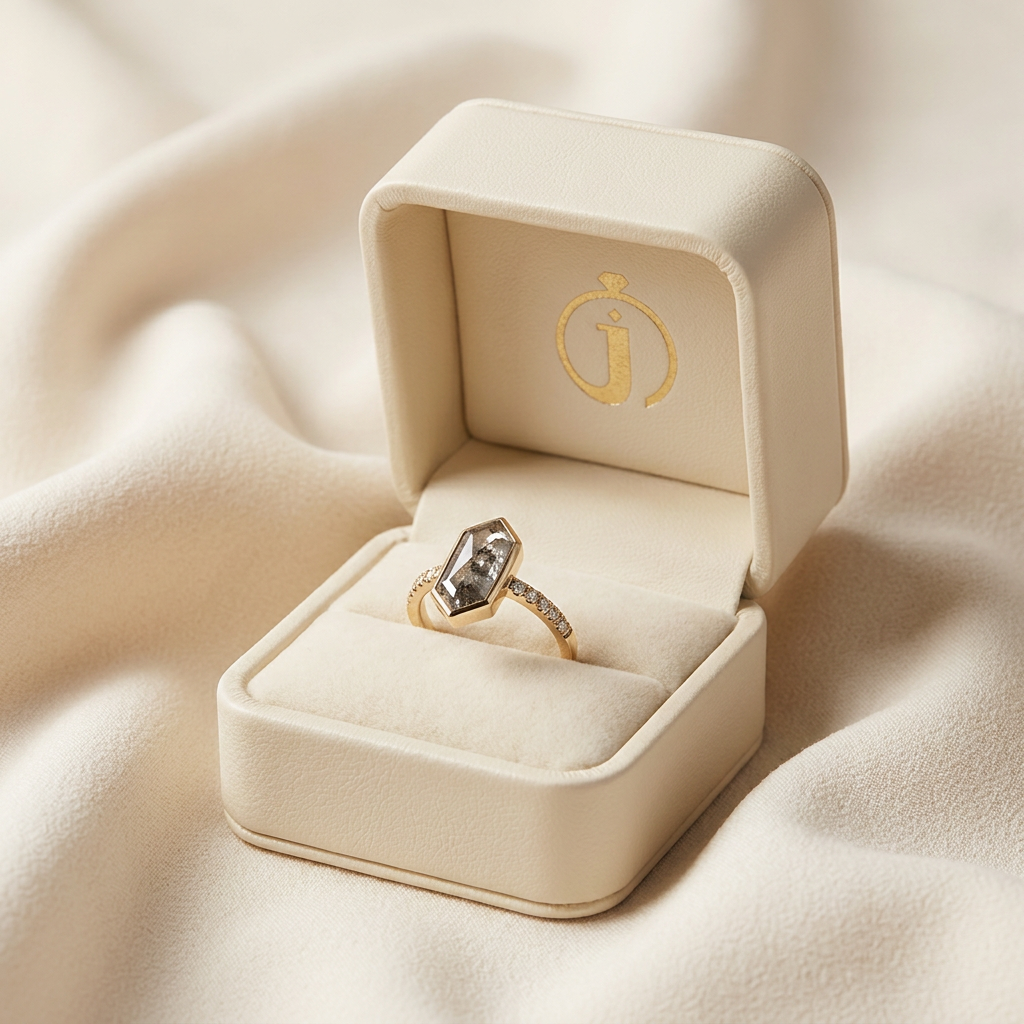 1.95 CT Hexagon Cut Salt and Pepper Diamond Solitaire Ring
