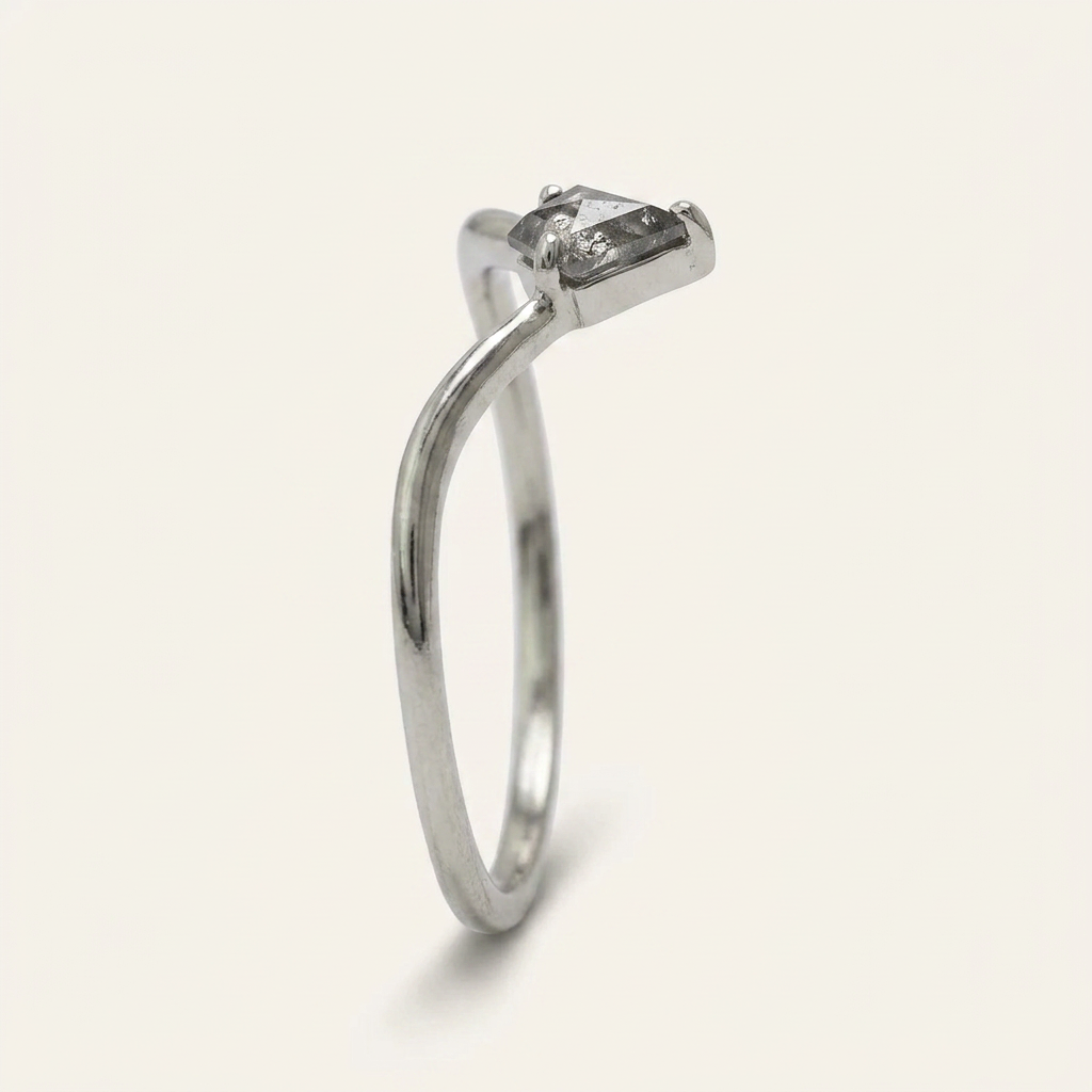 0.15 CT Kite Cut Salt and Pepper Diamond Ring (V-Pepper)