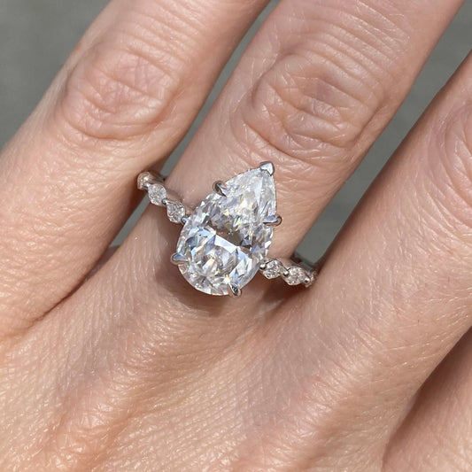 Moissanite 3.10CT Pear Diamond Art Deco Unique Wedding Ring - IBIZ Jewel