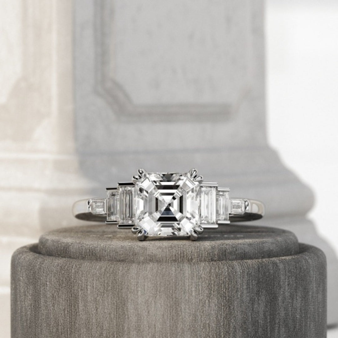 Moissanite 3.98CT Asscher Diamond Victorian Engagement Ring – IBIZ Jewel