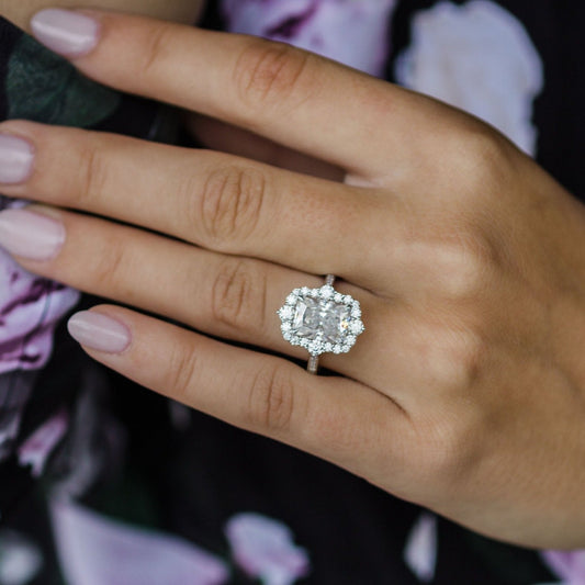 Moissanite 3.40CT Radiant Diamond Edwardian Engagement Ring - IBIZ Jewel