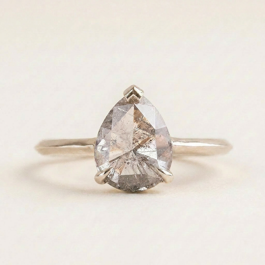 1.25 CT Pear Cut Salt and Pepper Diamond Solitaire Ring (V2)