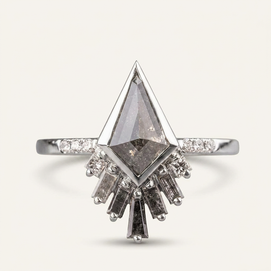 1.55 CT Kite & Round Cut Salt and Pepper Diamond Cluster Ring (V2)