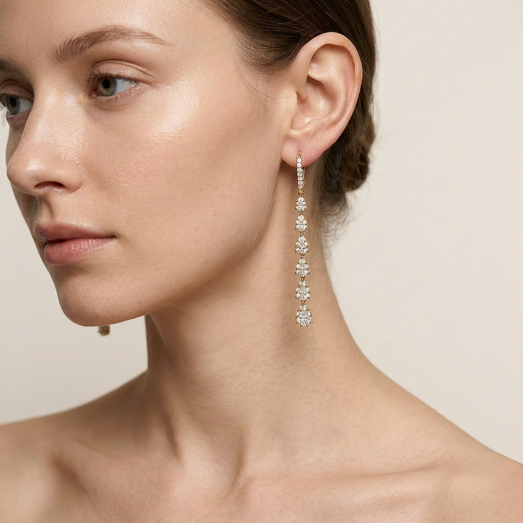 Moissanite 1.00 CT Pear & Round Cut Diamond Drop Earrings