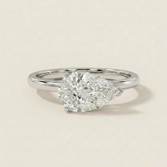 Moissanite 2.87 CT East-West Pear Cut Diamond Solitaire Ring
