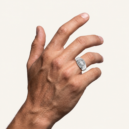 Lab Grown Diamond 1.12 CT Round Cut Halo Men's Ring