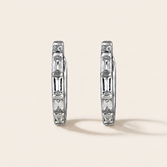 Moissanite 0.22 CT Baguette Cut Diamond Hoop Earring