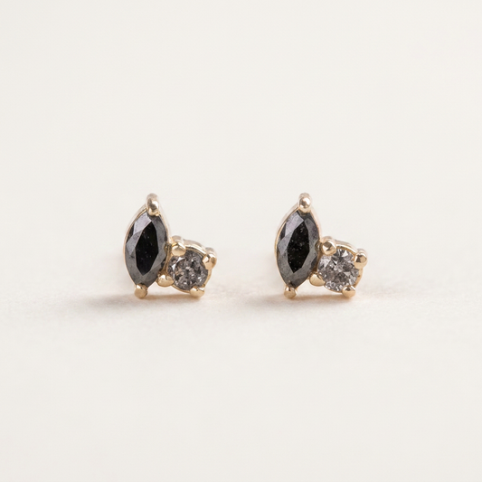 0.20 CT Marquise & Round Cut Salt and Pepper Diamond Stud Earrings