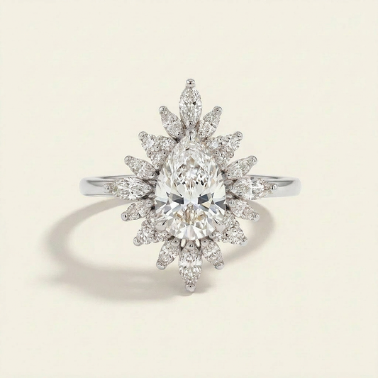 Moissanite 2.25 CT Pear & Round Cut Diamond Cluster Ring