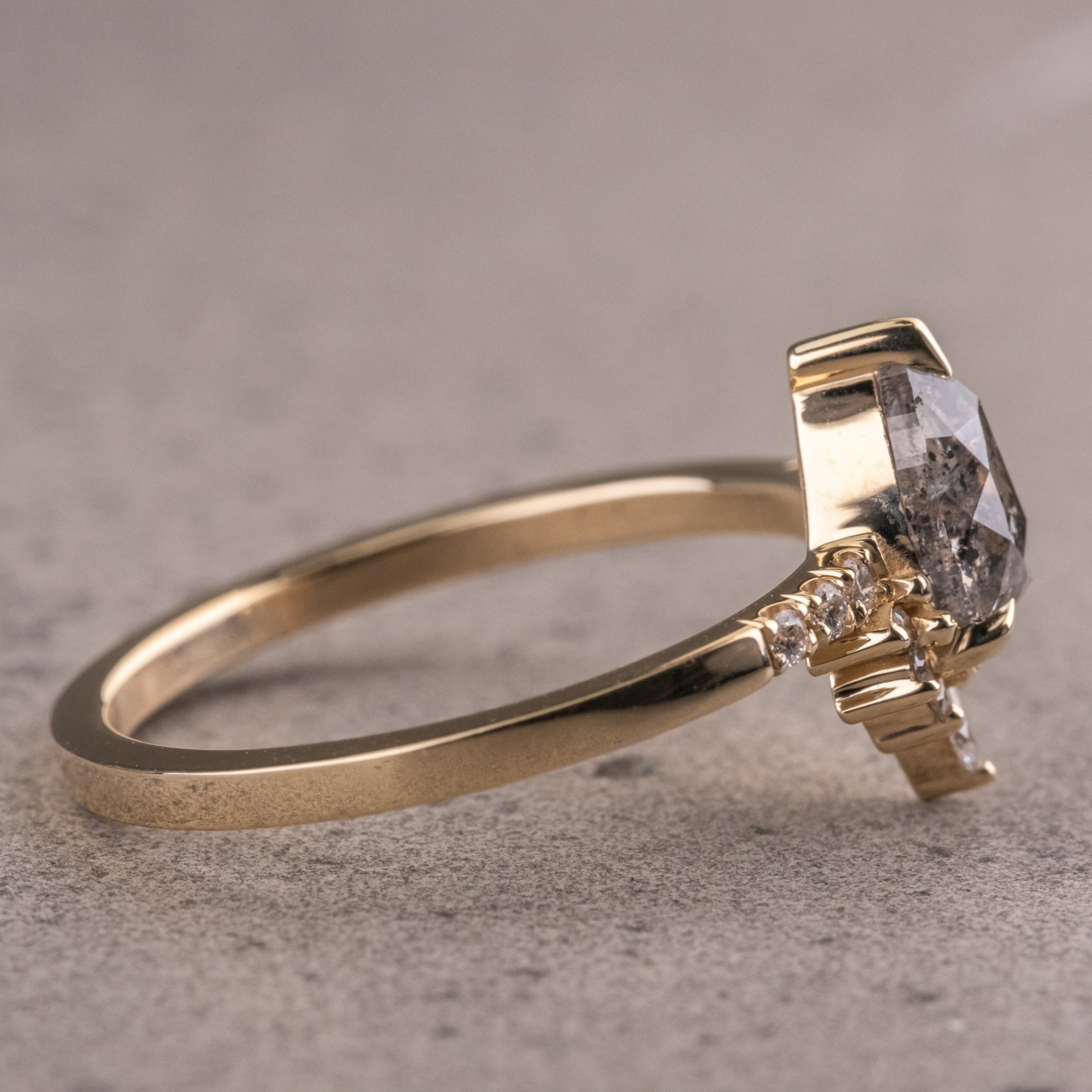 Natural Salt & Pepper 1.55CT Pear Diamond Art Deco Engagement Ring