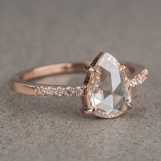Natural Salt And Pepper 1.70CT Pear Diamond Art Deco Unique Engagement Ring | Handmade Ring | Anniversary Ring - IBIZ Jewel