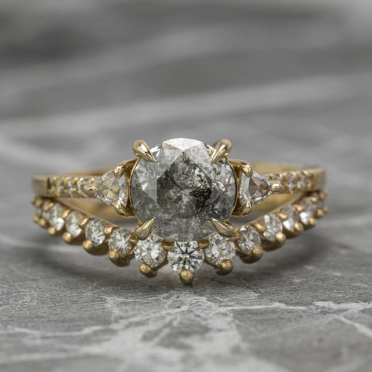 Natural Salt And Pepper 1.60CT Round Diamond Art Deco Unique Engagement Ring | Handmade Ring | Anniversary Ring - IBIZ Jewel