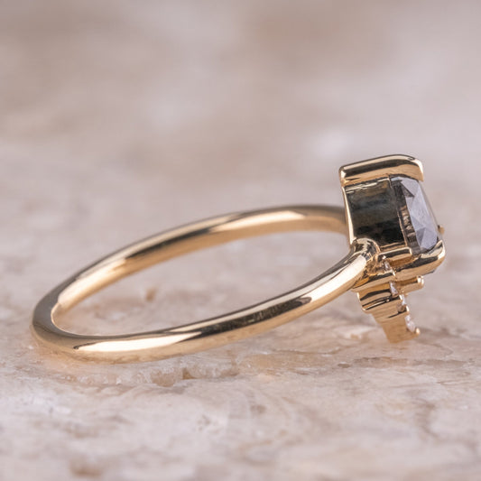 Natural Salt And Pepper 1.45CT Pear Diamond Art Deco Unique Engagement Ring | Handmade Ring | Anniversary Ring - IBIZ Jewel