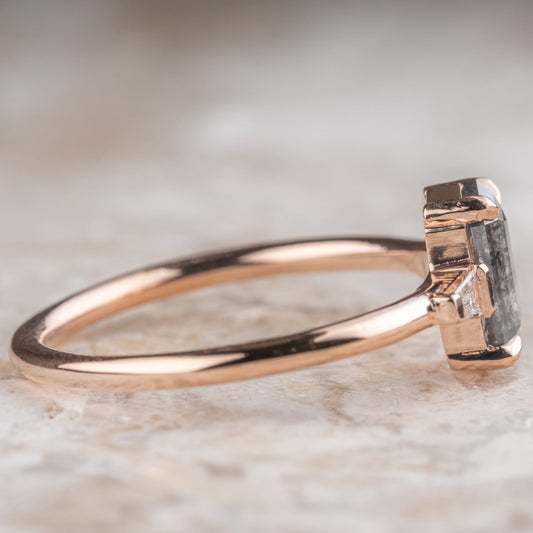 Natural Salt And Pepper 1.40CT Hexagon Diamond Art Deco Unique Engagement Ring | Handmade Ring | Anniversary Ring - IBIZ Jewel