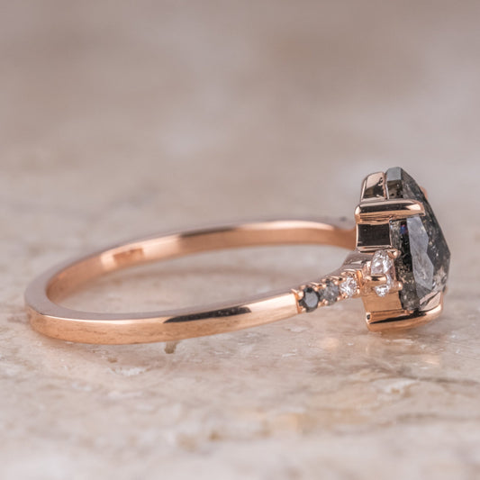 Natural Salt And Pepper 1.50CT Pear Diamond Art Deco Unique Engagement Ring | Handmade Ring | Anniversary Ring - IBIZ Jewel