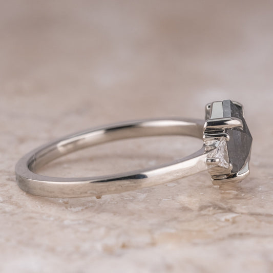 Natural Salt And Pepper 1.30CT Hexagon Diamond Art Deco Unique Engagement Ring | Handmade Ring | Anniversary Ring - IBIZ Jewel