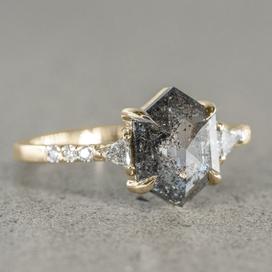 Natural Salt And Pepper 1.80CT Hexagon Diamond Art Deco Unique Engagement Ring | Handmade Ring | Anniversary Ring - IBIZ Jewel