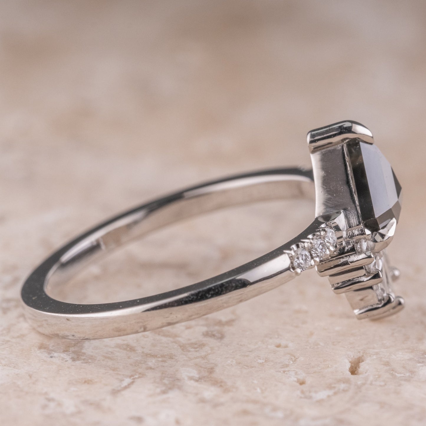 Natural Salt And Pepper 1.25CT Kite Diamond Art Deco Unique Engagement Ring | Handmade Ring | Anniversary Ring - IBIZ Jewel