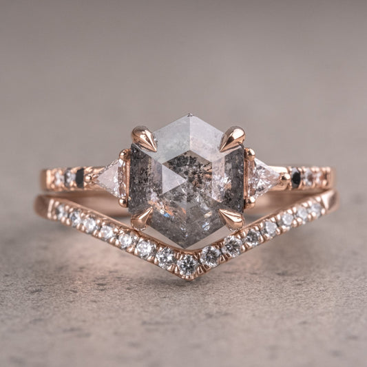 Natural Salt And Pepper 1.65CT Hexagon Diamond Art Deco Unique Engagement Ring | Handmade Ring | Anniversary Ring - IBIZ Jewel