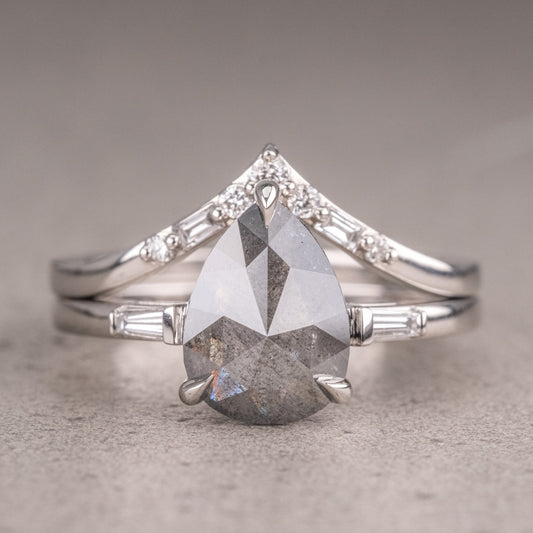 Natural Salt And Pepper 1.80CT Pear Diamond Art Deco Unique Engagement Ring | Handmade Ring | Anniversary Ring - IBIZ Jewel