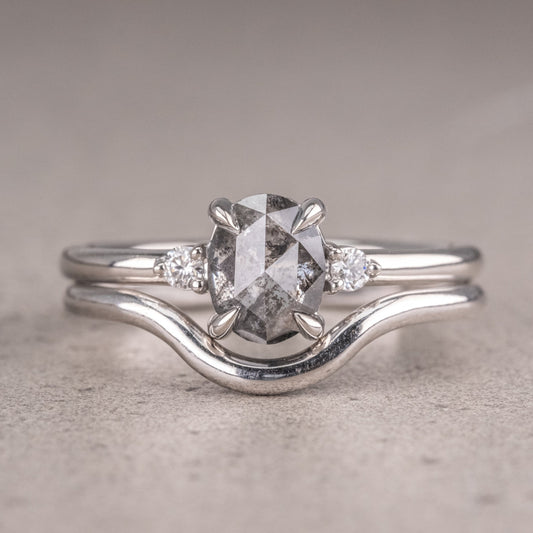 Natural Salt And Pepper 1.45CT Oval Diamond Art Deco Unique Engagement Ring | Handmade Ring | Anniversary Ring - IBIZ Jewel