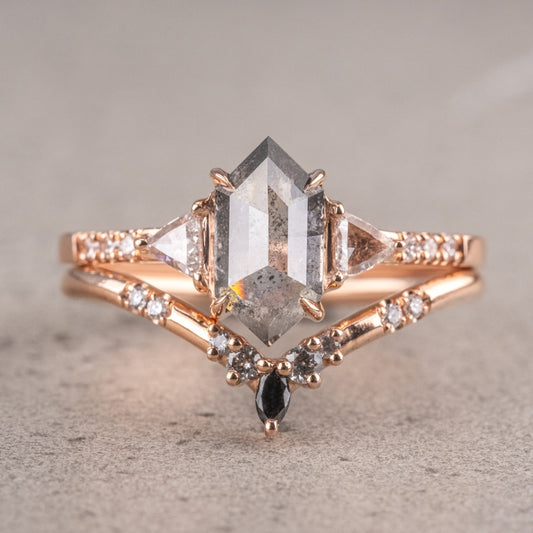 Natural Salt And Pepper 1.65CT Hexagon Diamond Art Deco Unique Engagement Ring | Handmade Ring | Anniversary Ring - IBIZ Jewel