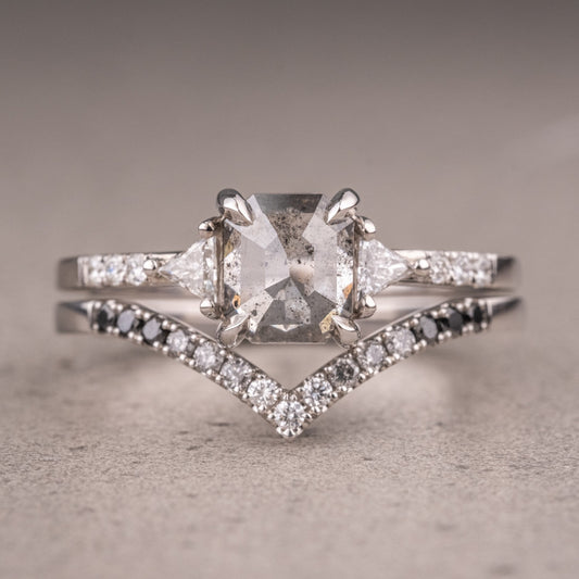 Natural Salt And Pepper 2.05CT Asscher Diamond Art Deco Unique Engagement Ring | Handmade Ring | Anniversary Ring - IBIZ Jewel
