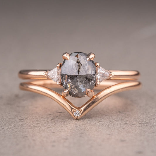Natural Salt And Pepper 1.75CT Oval Diamond Art Deco Unique Engagement Ring | Handmade Ring | Anniversary Ring - IBIZ Jewel