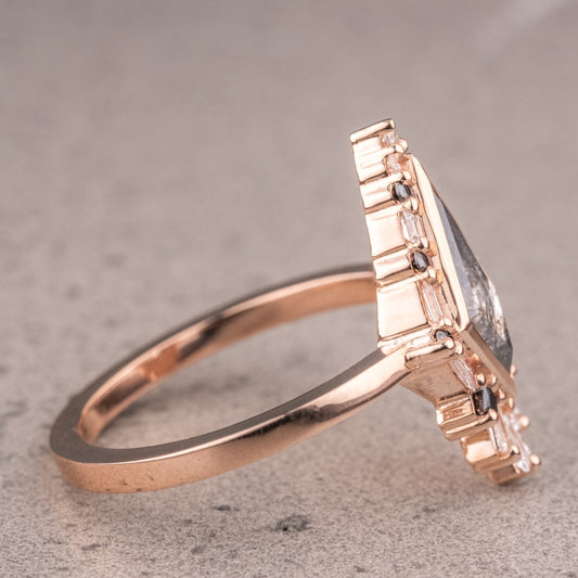 Natural Salt And Pepper 1.60CT Kite Diamond Art Deco Unique Engagement Ring | Handmade Ring | Anniversary Ring - IBIZ Jewel