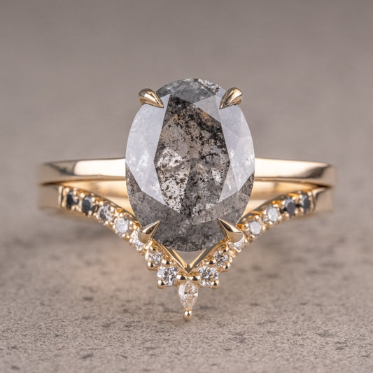 Natural Salt And Pepper 1.90CT Oval Diamond Art Deco Unique Engagement Ring | Handmade Ring | Anniversary Ring - IBIZ Jewel