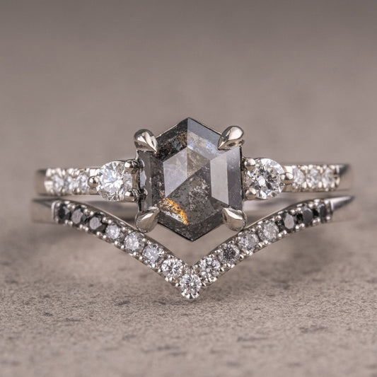 Natural Salt And Pepper 1.95CT Hexagon Diamond Art Deco Unique Engagement Ring | Handmade Ring | Anniversary Ring - IBIZ Jewel
